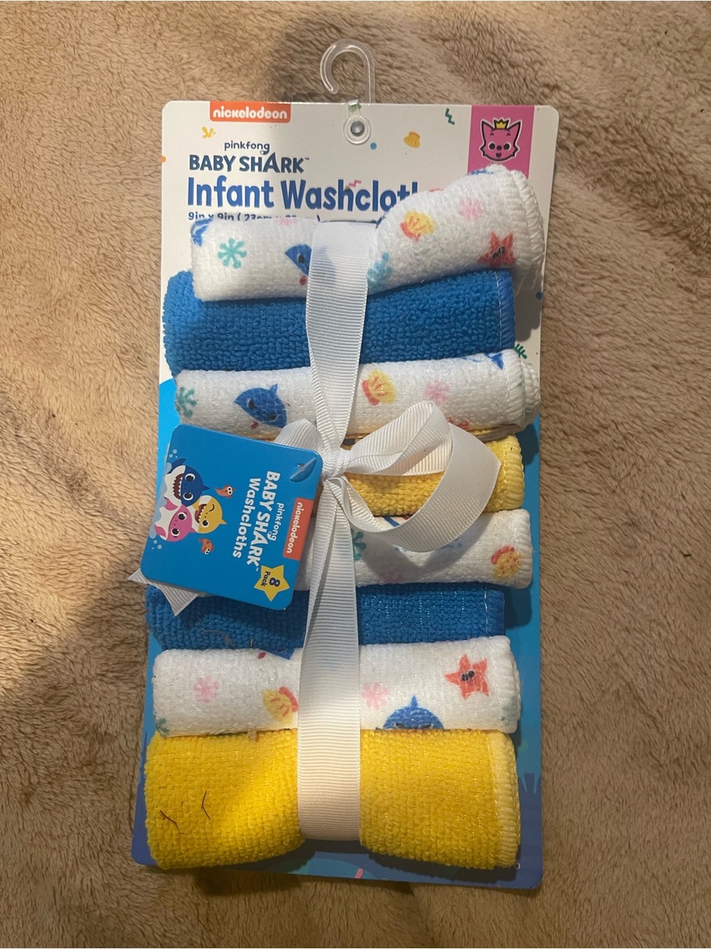 Baby Shark Infant Washcloths - Blue, White & Yellow - Nickelodeon Pinkfong